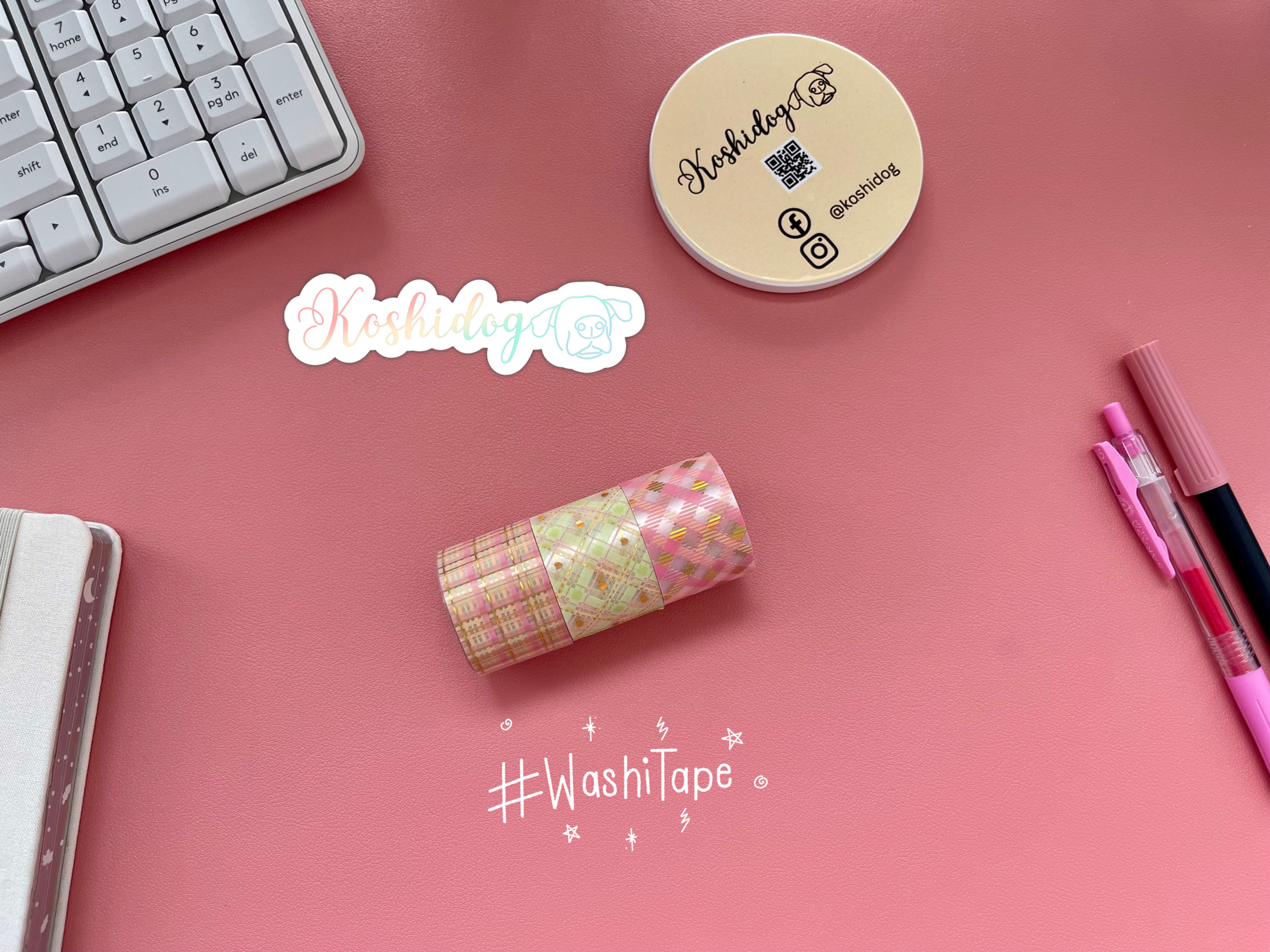 Foiled PET tape set with pink and green aesthetic patterns