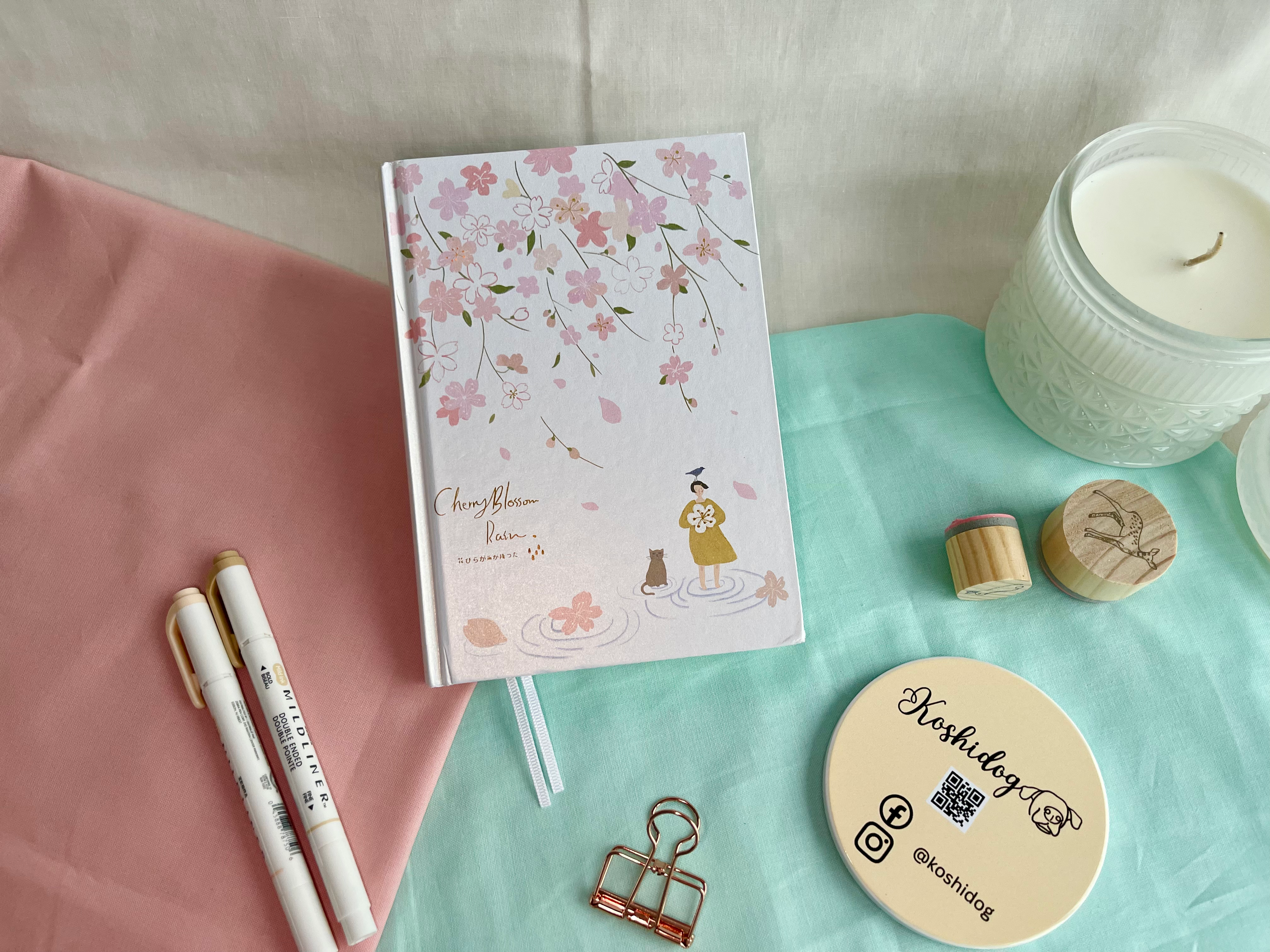 White pastel Sakura notebook with white cherry blossom
