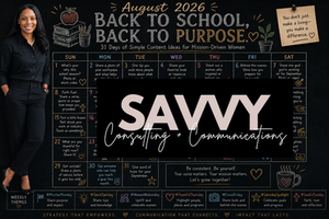 August 2026 Back to School, Back to Purpose social media content calendar with 31 daily prompts for mission-driven women.