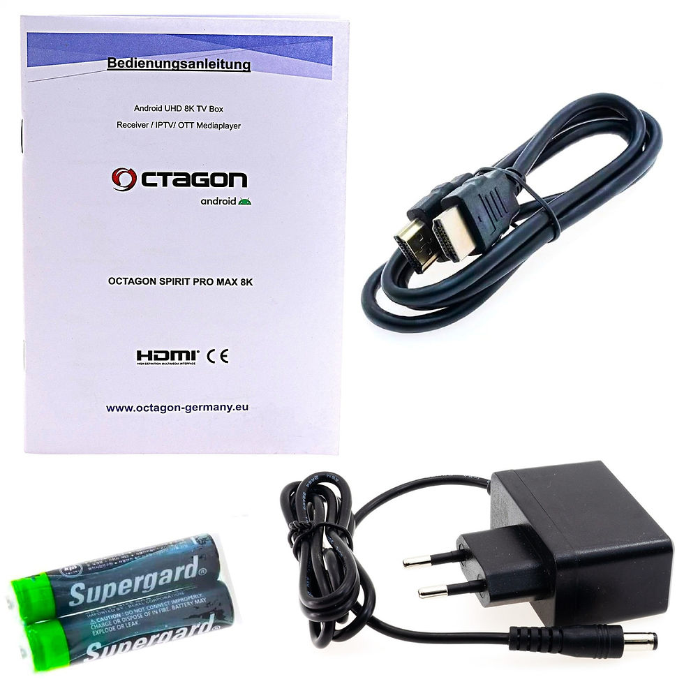 Miniaturbild: Lieferumfang der Spirit Pro Max inklusive Bluetooth RCU und HDMI-Kabel.