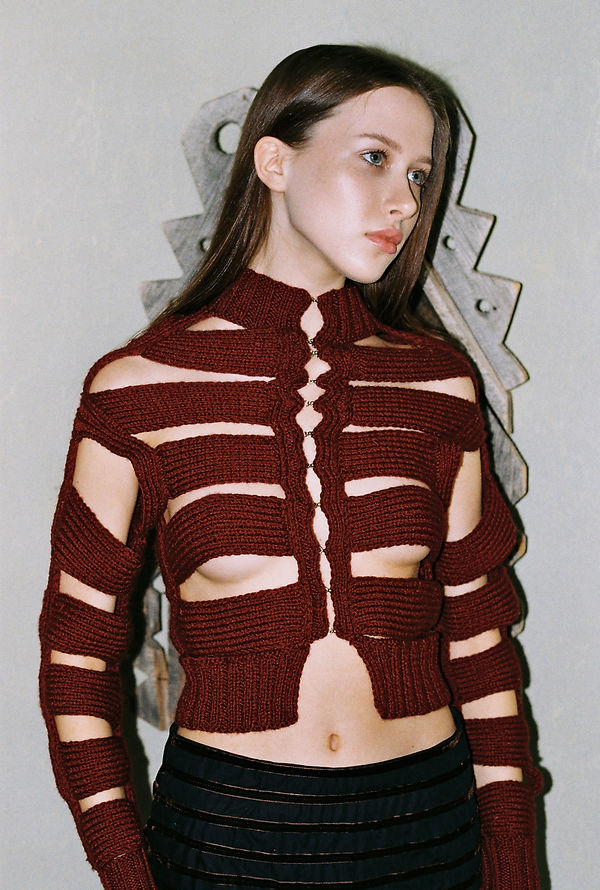 Skeleton cardigan in bordo