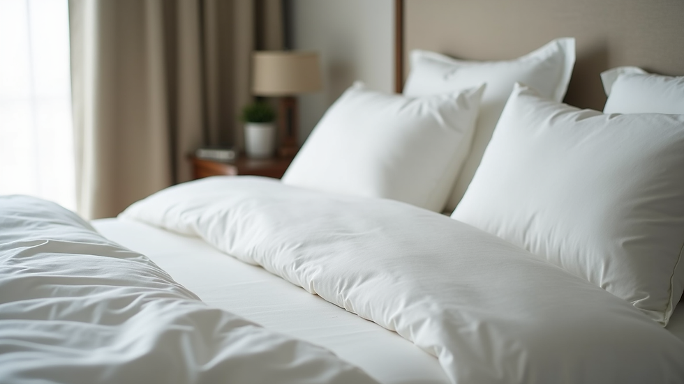 Close-up view of a neatly made bed with premium white linens and decorative pillows