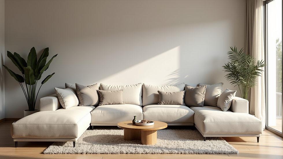 Eye-level view of a beautifully staged living room in a short-term rental