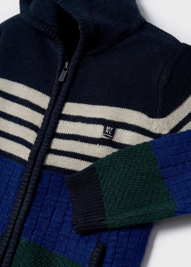 Miniatura: Chaqueta tejida con cremallera con bloques de color para niño