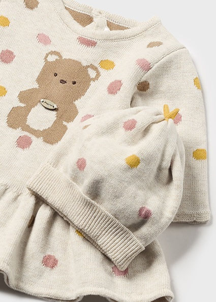 Miniatura: Vestido de puntos con gorro para niña
