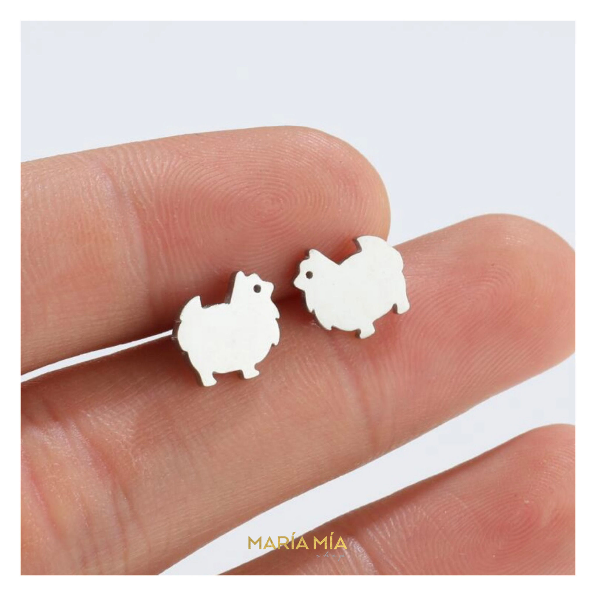 Pomerania Dog Silver Earrings 