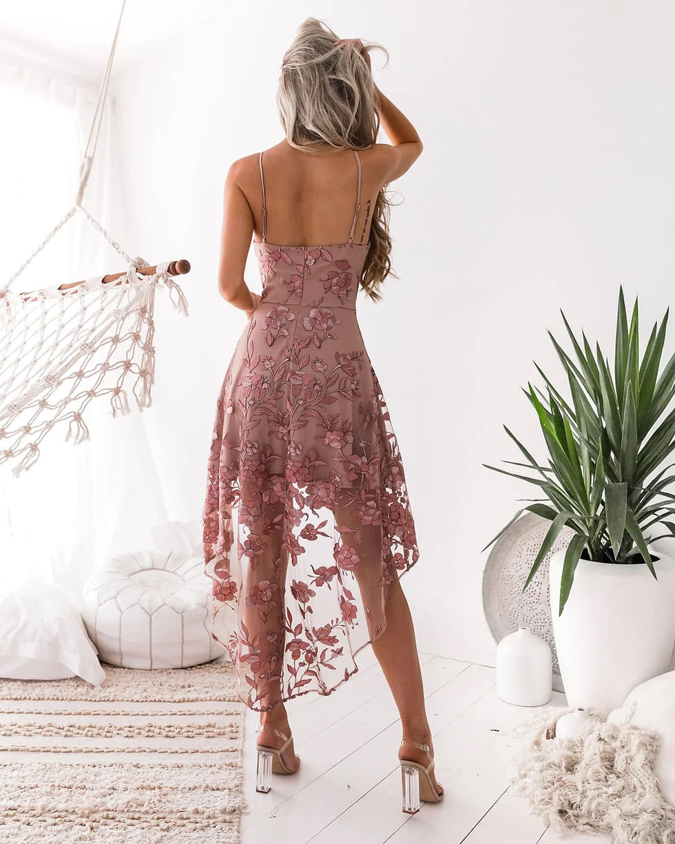 Thumbnail: TWO SISTERS Saskia High Low Embroidered Floral Dress