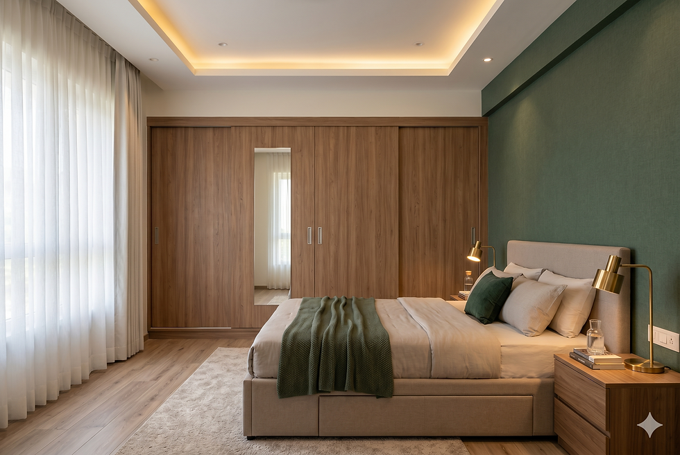 Bedroom and wardrobe interior design by House of Designs for Whitefield homes