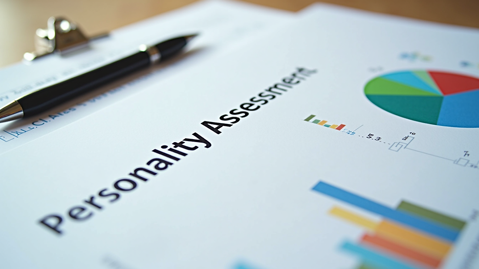 Close-up view of a personality assessment report with colorful charts and graphs