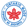 Made in Ontario Logo with red maple leaf in the middle of a blue circle.