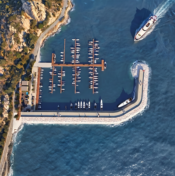 Vue aérienne photoréaliste de l'ensemble du port et de ses infrastructures.