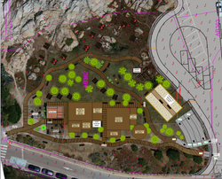 Plan de projet aménagement paysager sur relevé géomètre promenade littorale, Haute-Corse