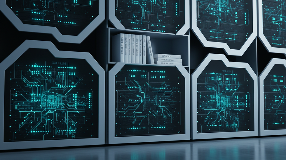 Close-up view of a server rack with blinking lights in a data centre