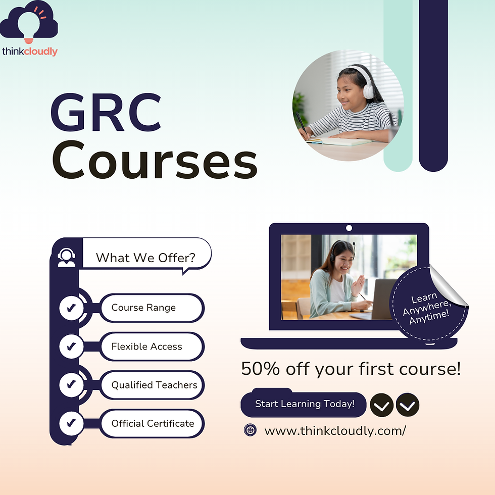 A clean visual about GRC courses, showing students learning online with course features like flexible access and certification.