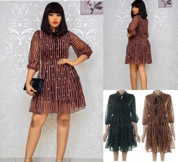 Half Puff Sleeve Mid Ruffle Dress