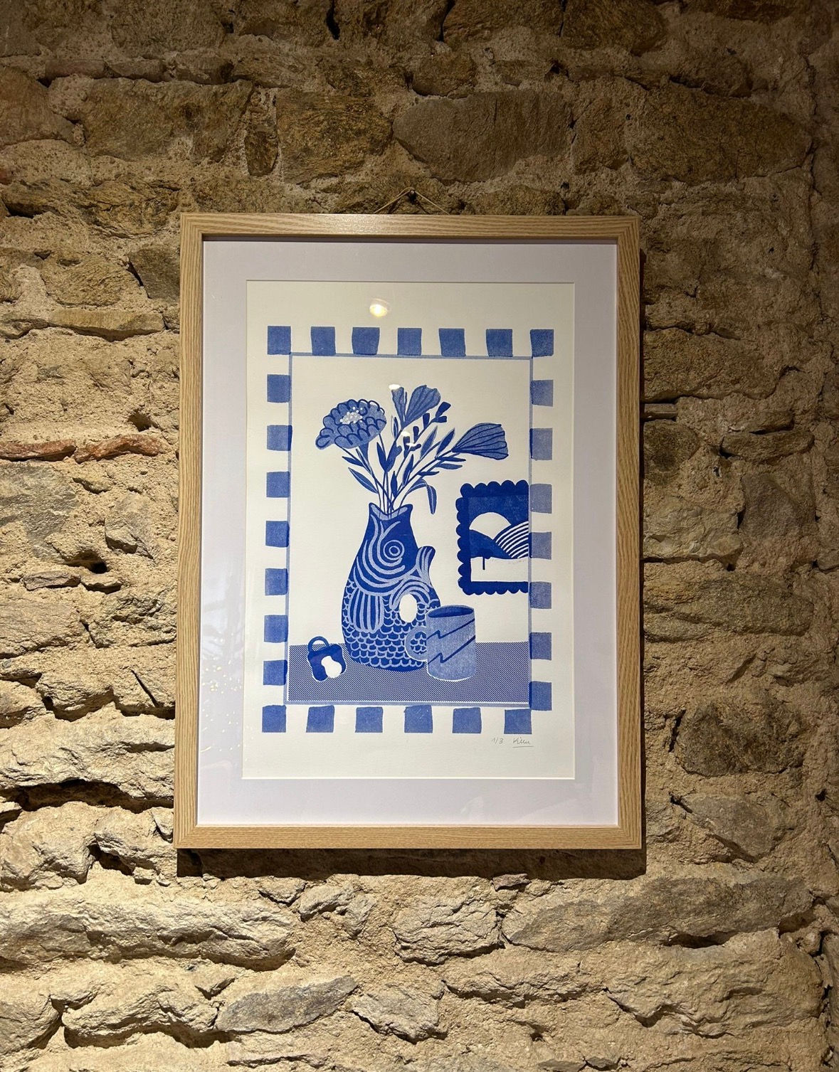 Impression en sérigraphie - Vase et Poisson Bleu - 50 x 70cm