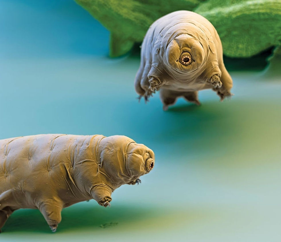 Vue au microscope de deux tardigrades.