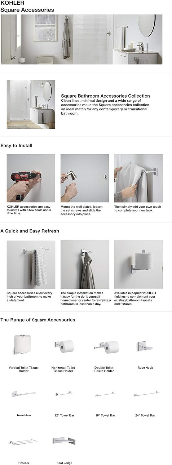 Thumbnail: KOHLER K-23285-BN Square-Towel Bar 24 Inches, Vibrant Brushed Nickel
