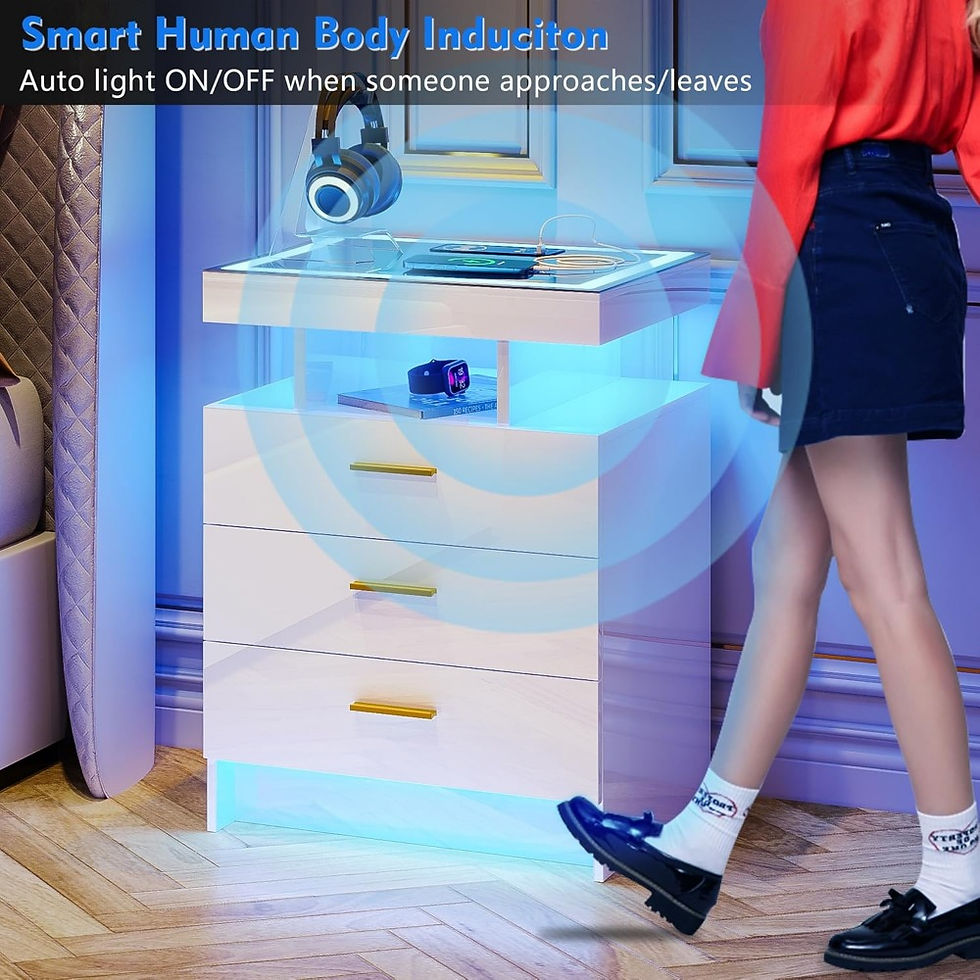 Thumbnail: Nightstands with Wireless Charging Station, Auto Sensor 3 Color Dimmable LED