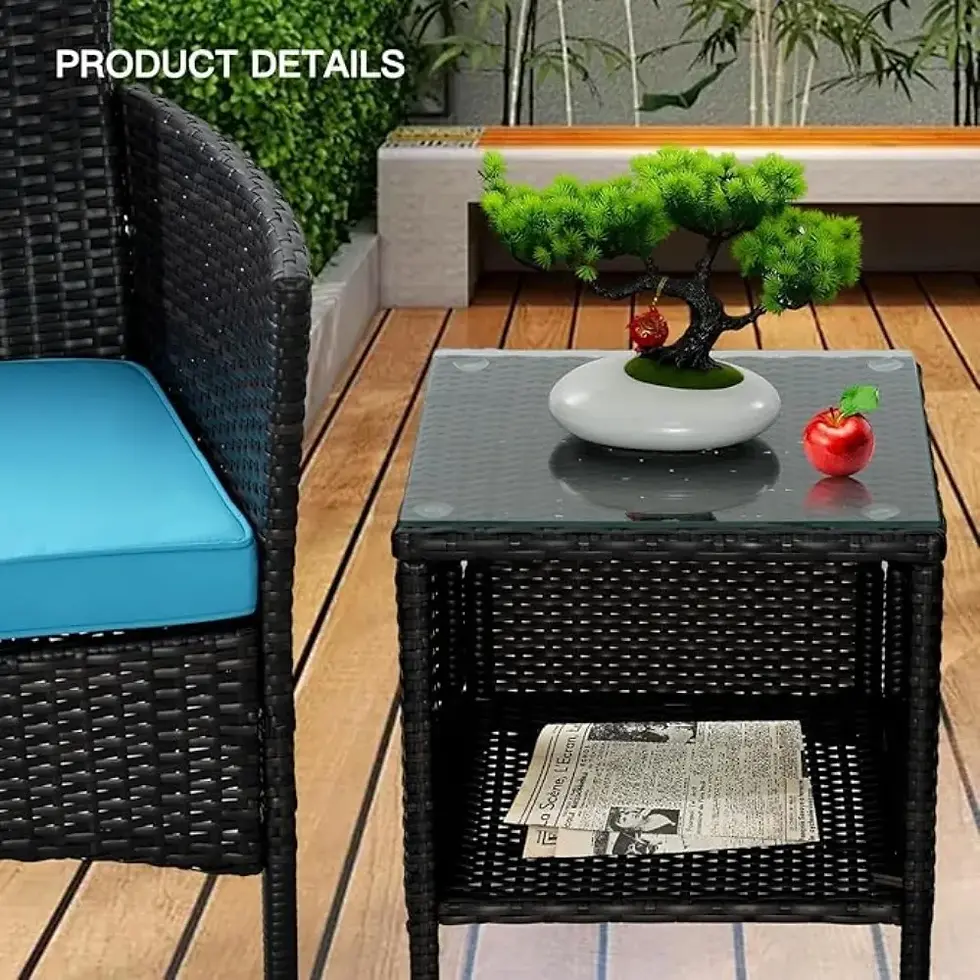 Thumbnail: 3-piece Outdoor Set, Terrace Furniture Chairs with small table