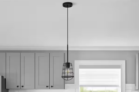 Thumbnail: 8 in. Black Metal Cage Pendant Light Shade with 2-1/4 in. Fitter