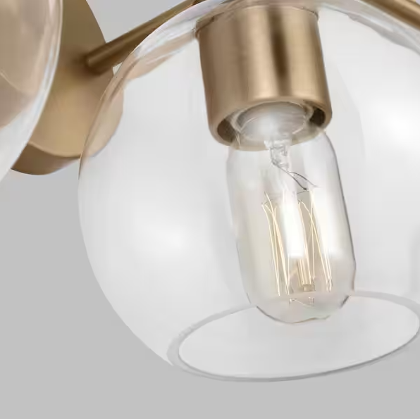 Thumbnail: 26.5 in 3-Light Satin Brass Modern Wall Bathroom Light with Clear Glass Shades