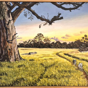 two dogs running across the pasture