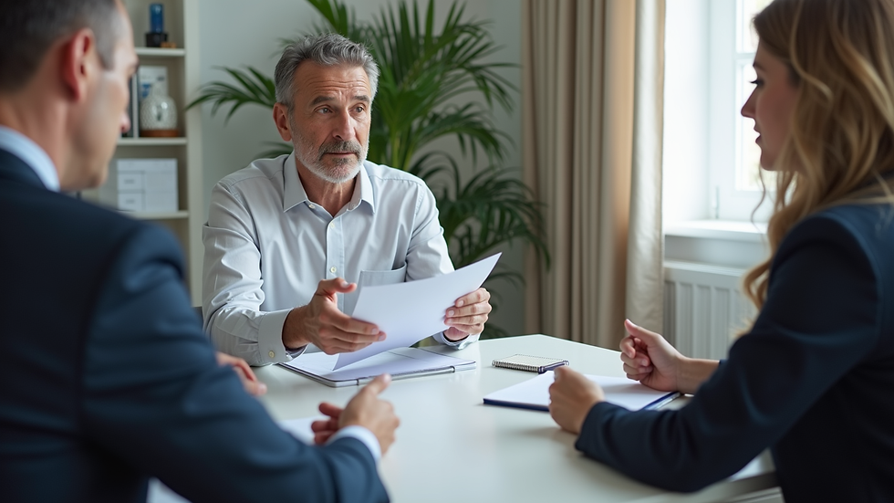 Eye-level view of a financial advisor explaining pension options to a client