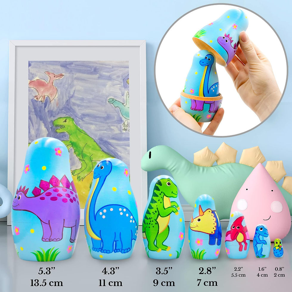 Thumbnail: Dinosaur Nesting Dolls Set 7 pcs Dinosaur Decor Matryoshka Dolls Hand Painted