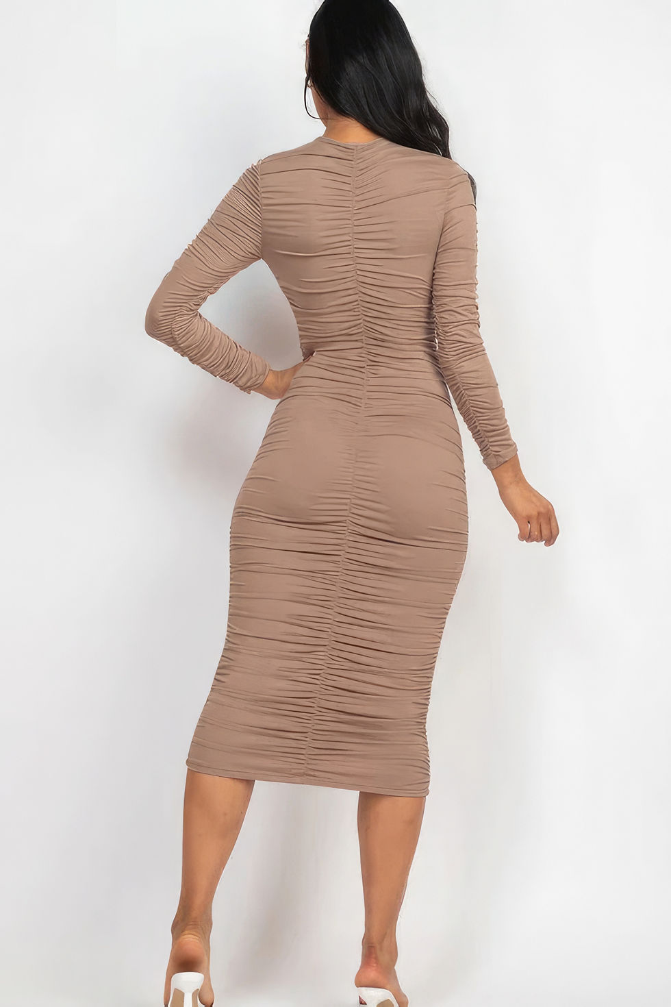 Thumbnail: Ruched Long Sleeve Midi Dress