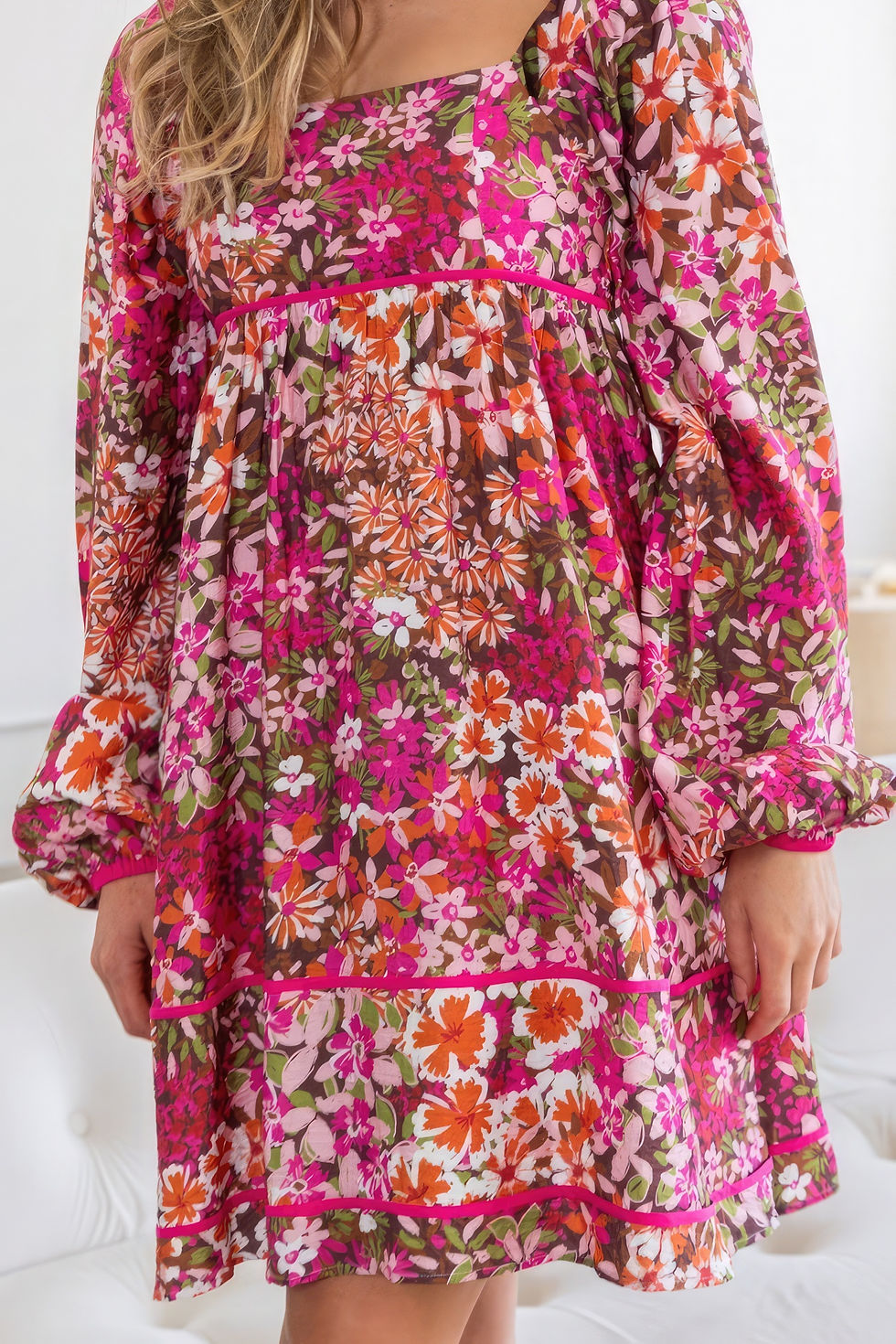 Thumbnail: Floral Square Neckline Mini Dress