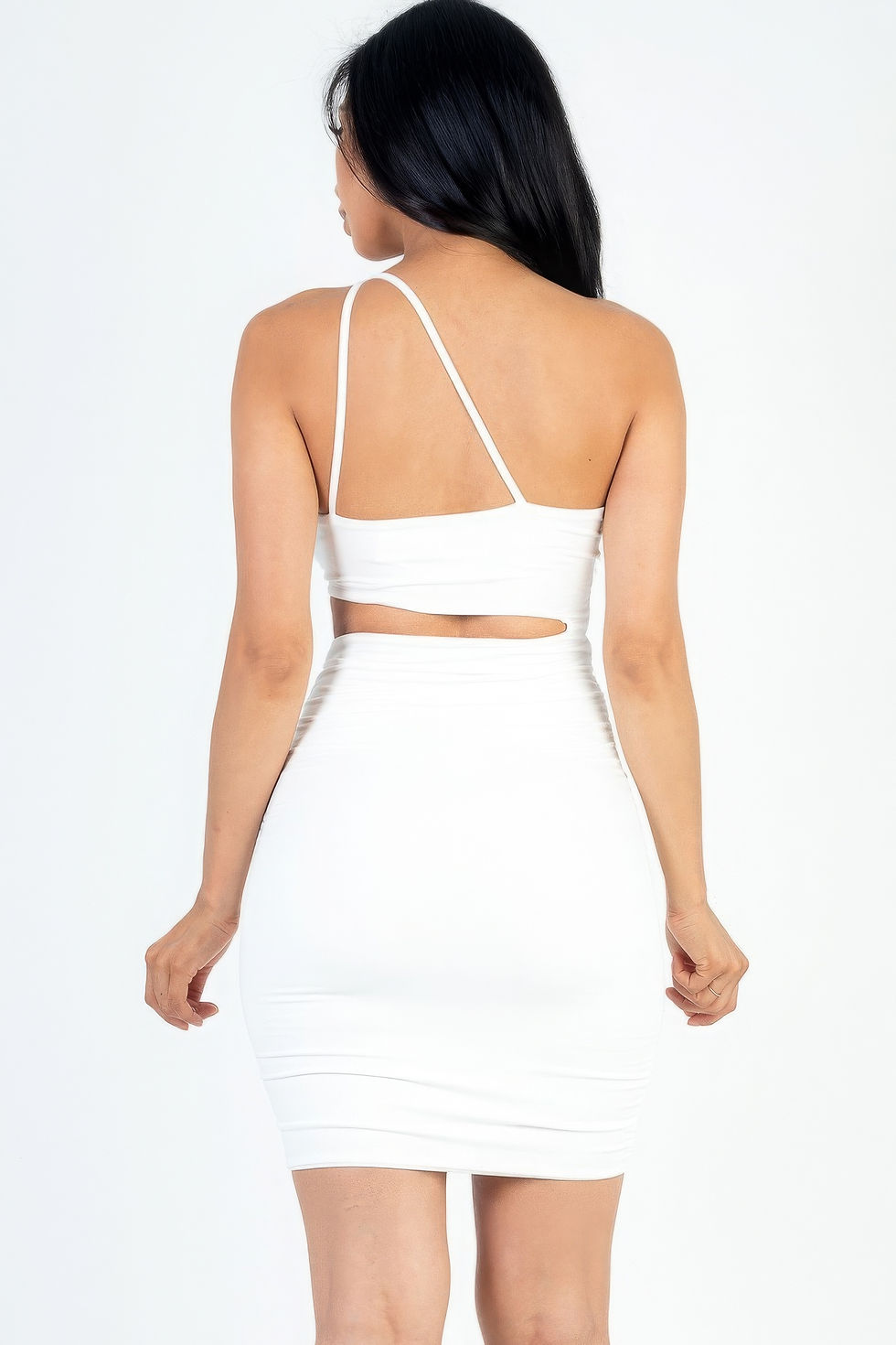 Thumbnail: One Shoulder Cut-out Front Ruched Bodycon Mini Dress