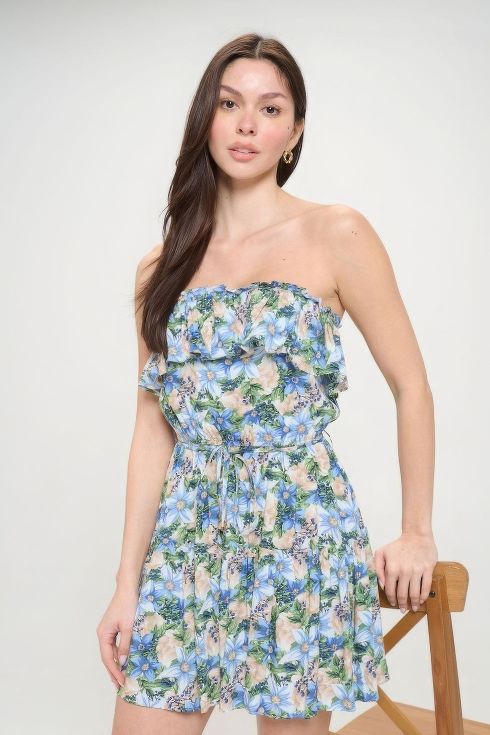 Thumbnail: Berry Flower Ruffle Tube Top Mini Dress