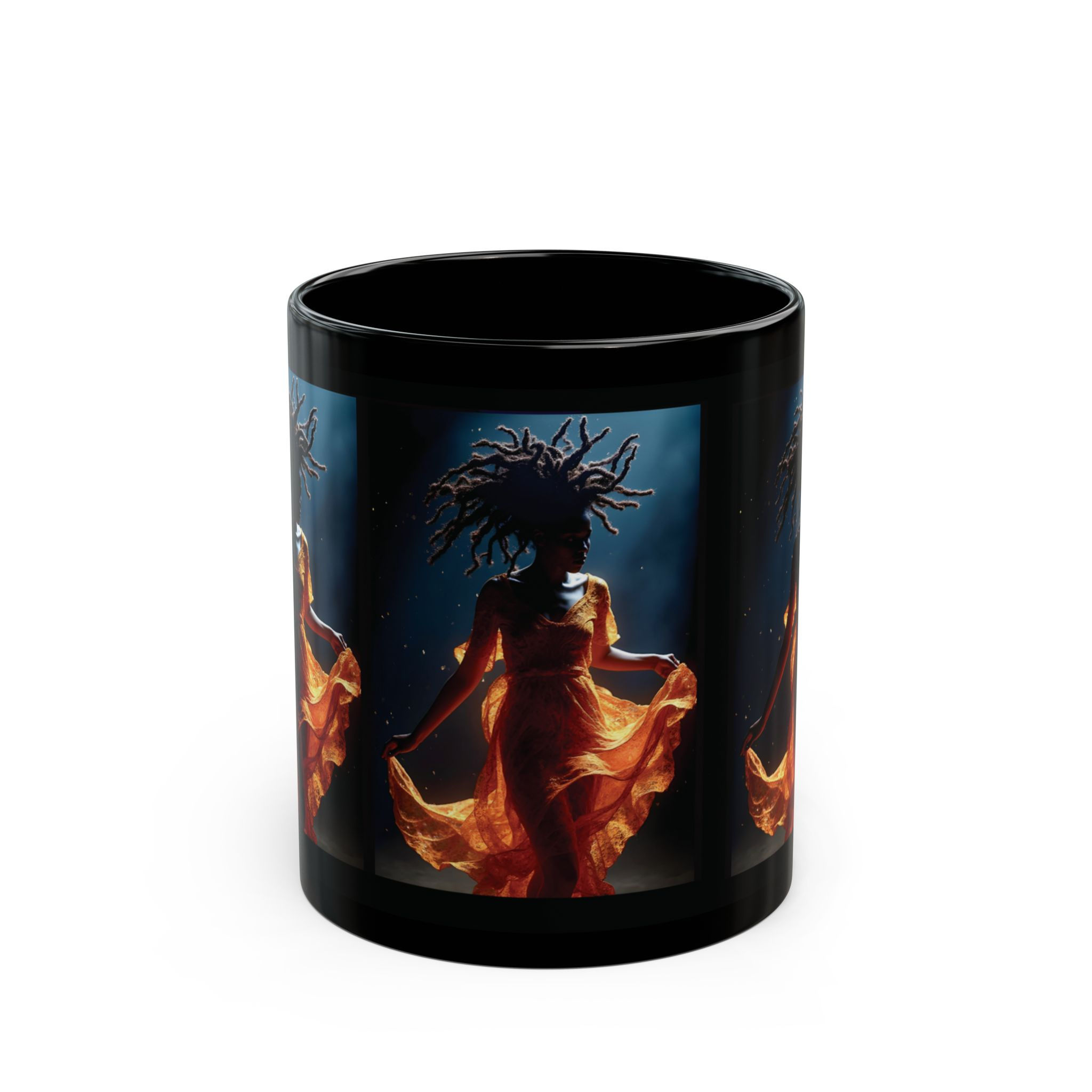 Caribbean Woman in Bright Orange Dress Black 11oz Mug 