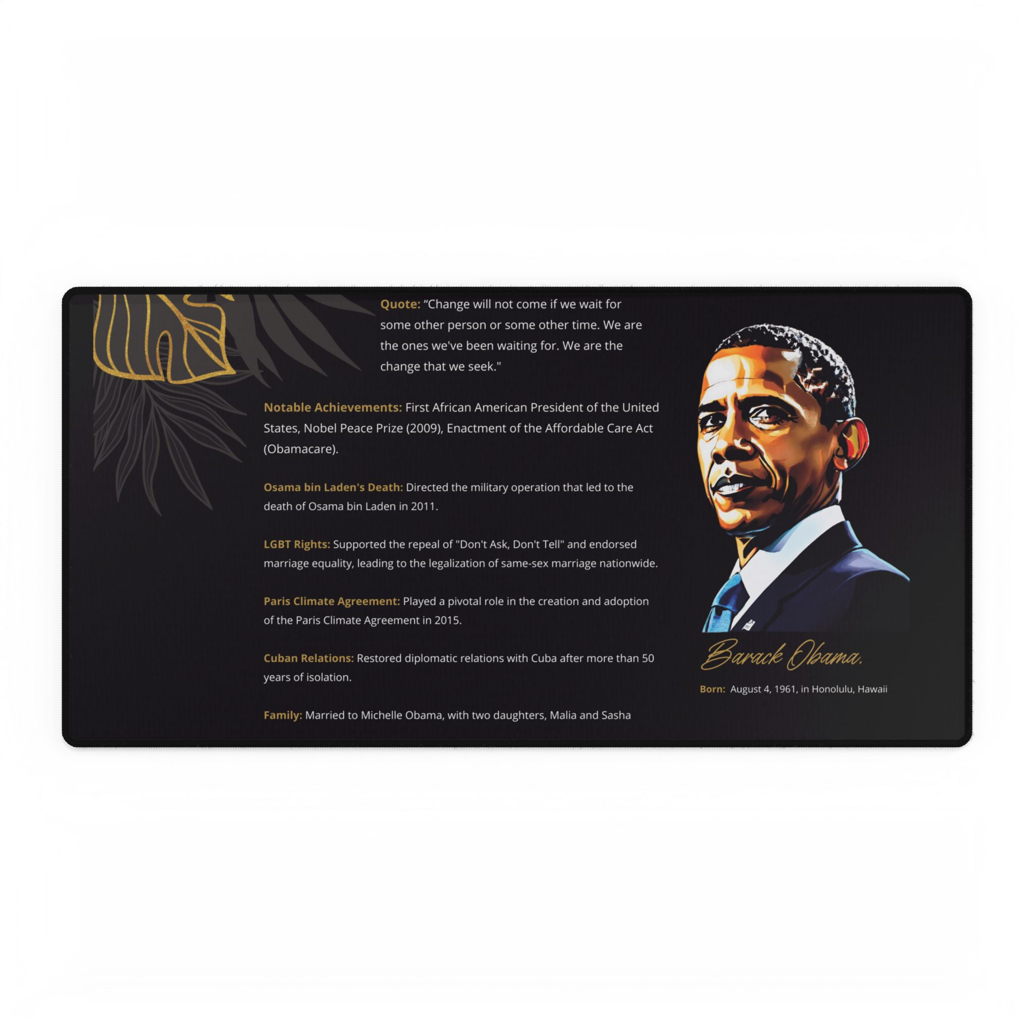 Barack Obama – First African Caribbean President, Anti-Slip, Durable Desk Mat 