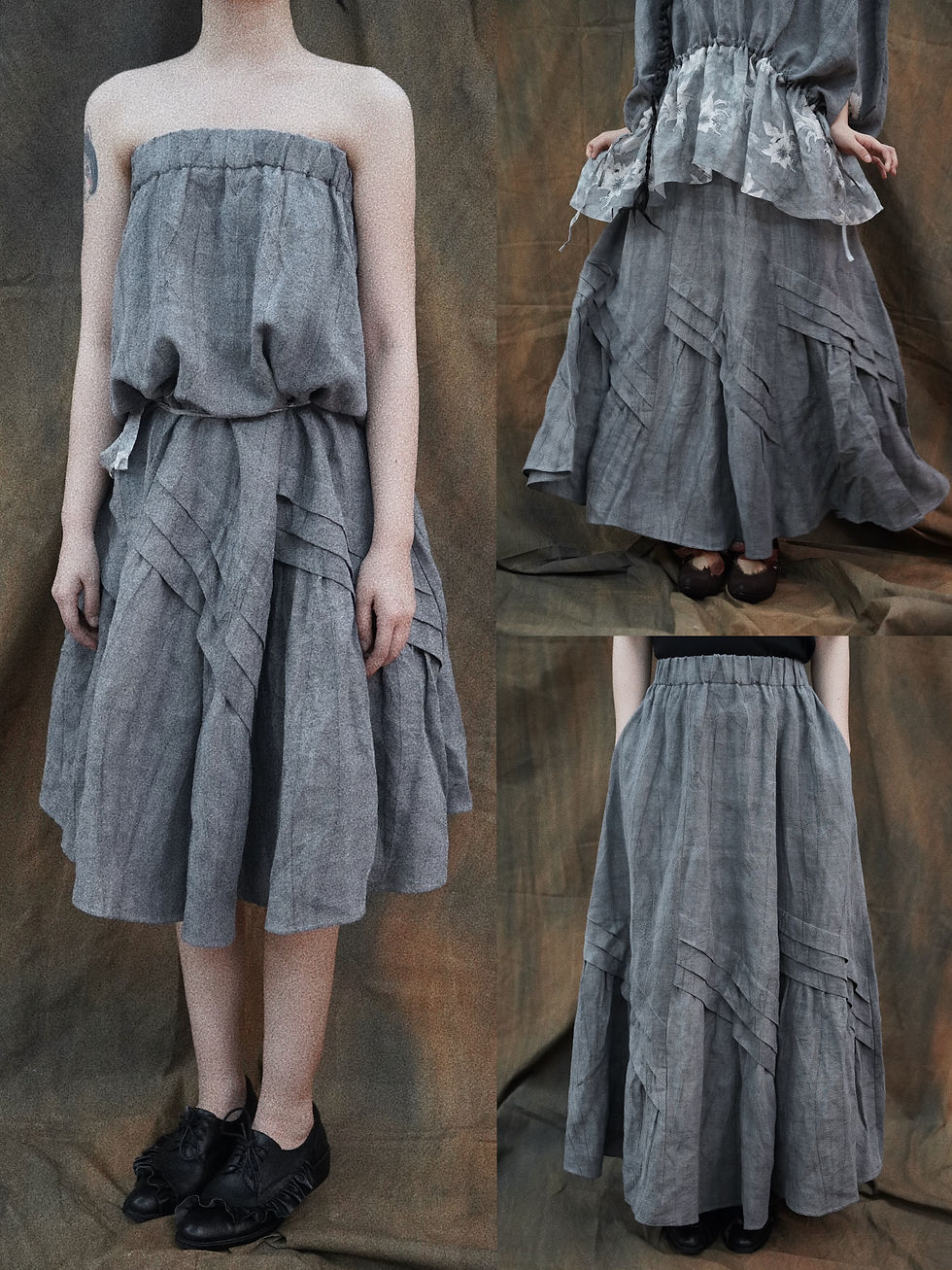 Thumbnail: 2-Way Convertible Linen  Maxi Skirt / Strapless Midi Dress
