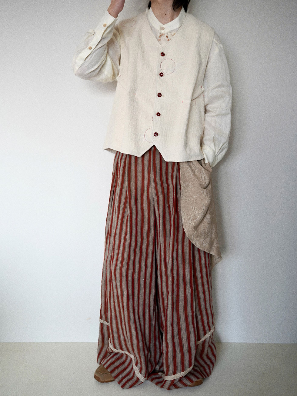 Thumbnail: Swallow Embroidery Reversible Linen Waistcoat
