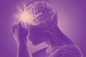 A conceptual illustration depicting a person experiencing a severe headache, with highlighted signals in the brain representing pain or neural activity.