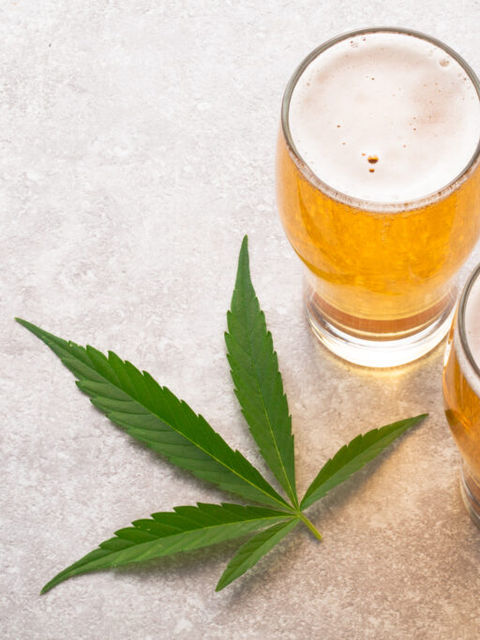 Cannabis infused beer with a marijuana leaf
