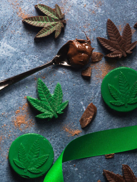 cannabis infused edible chocolate leaves with spoon
