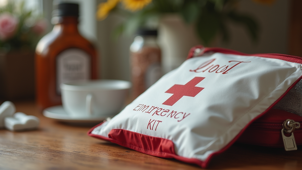 Close-up view of a wedding emergency kit with essentials