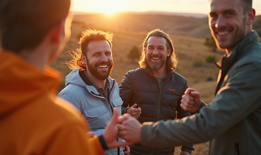 A dynamic-shot of team-members-celebrating-together-after-success-in-an-outdoor-team-build