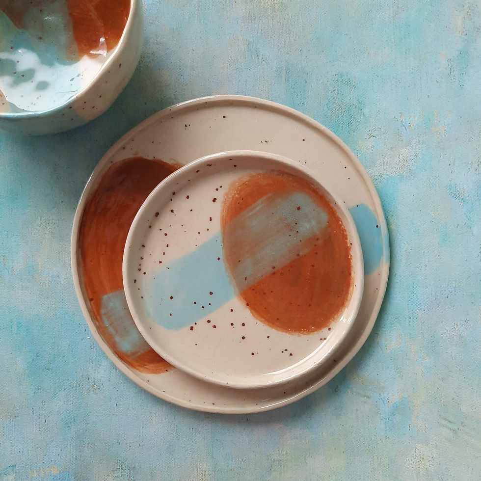 Miniatura: Ceramiczny ręcznie malowany zestaw śniadaniowy