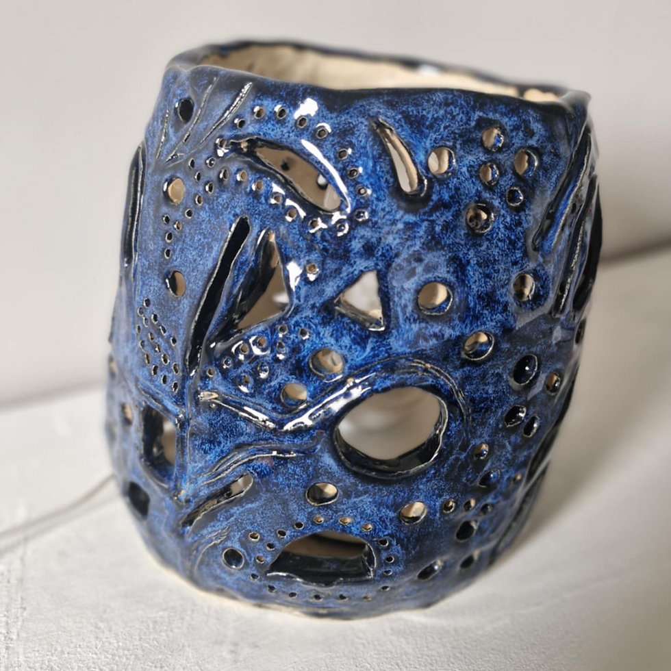 Miniatura: Ceramiczna lampa stołowa granatowa