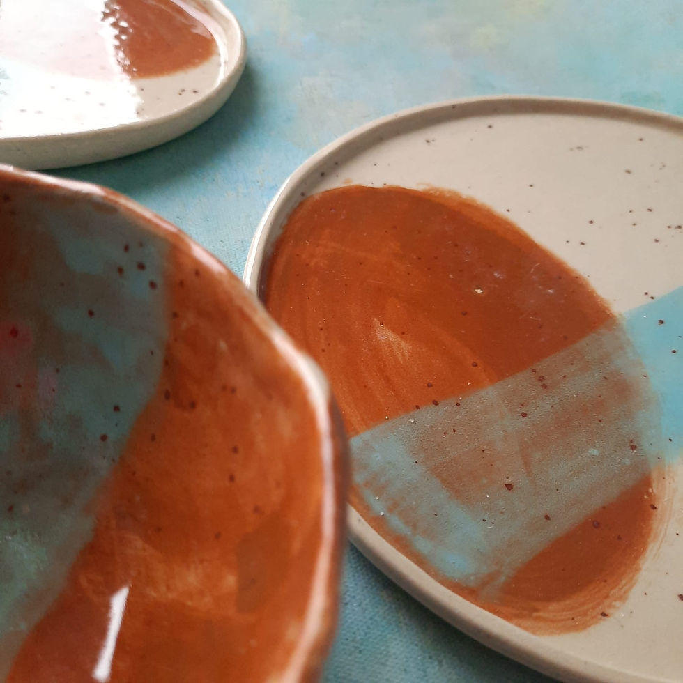 Miniatura: Ceramiczny ręcznie malowany zestaw śniadaniowy