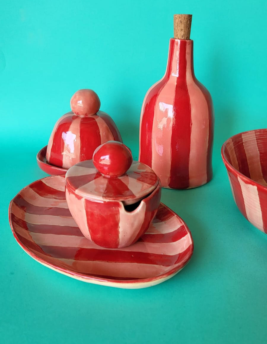 Miniatura: Ceramiczna cukiernica cyrkowa - pojemnik różowo czerwony