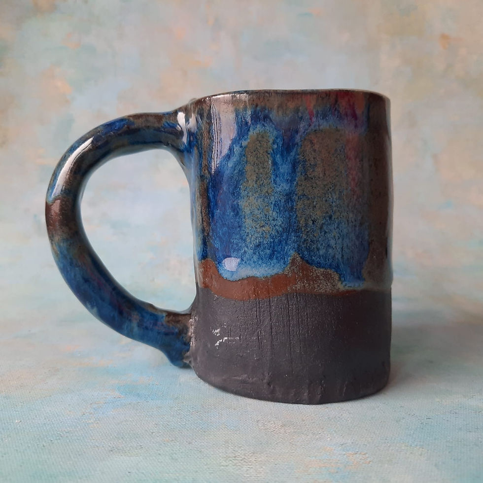 Miniatura: Piękny ceramiczny kubek handmade niebiesko czarny