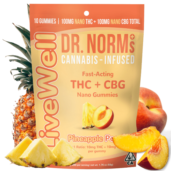 DR. NORMS LIVE WELL CANNABIS INFUSED FAST ACTING THC:CBG NANO GUMMIES 100MG