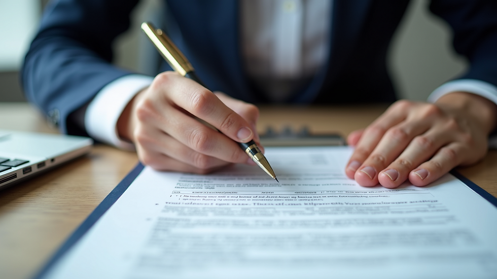High angle view of a person reviewing mortgage documents with a pen