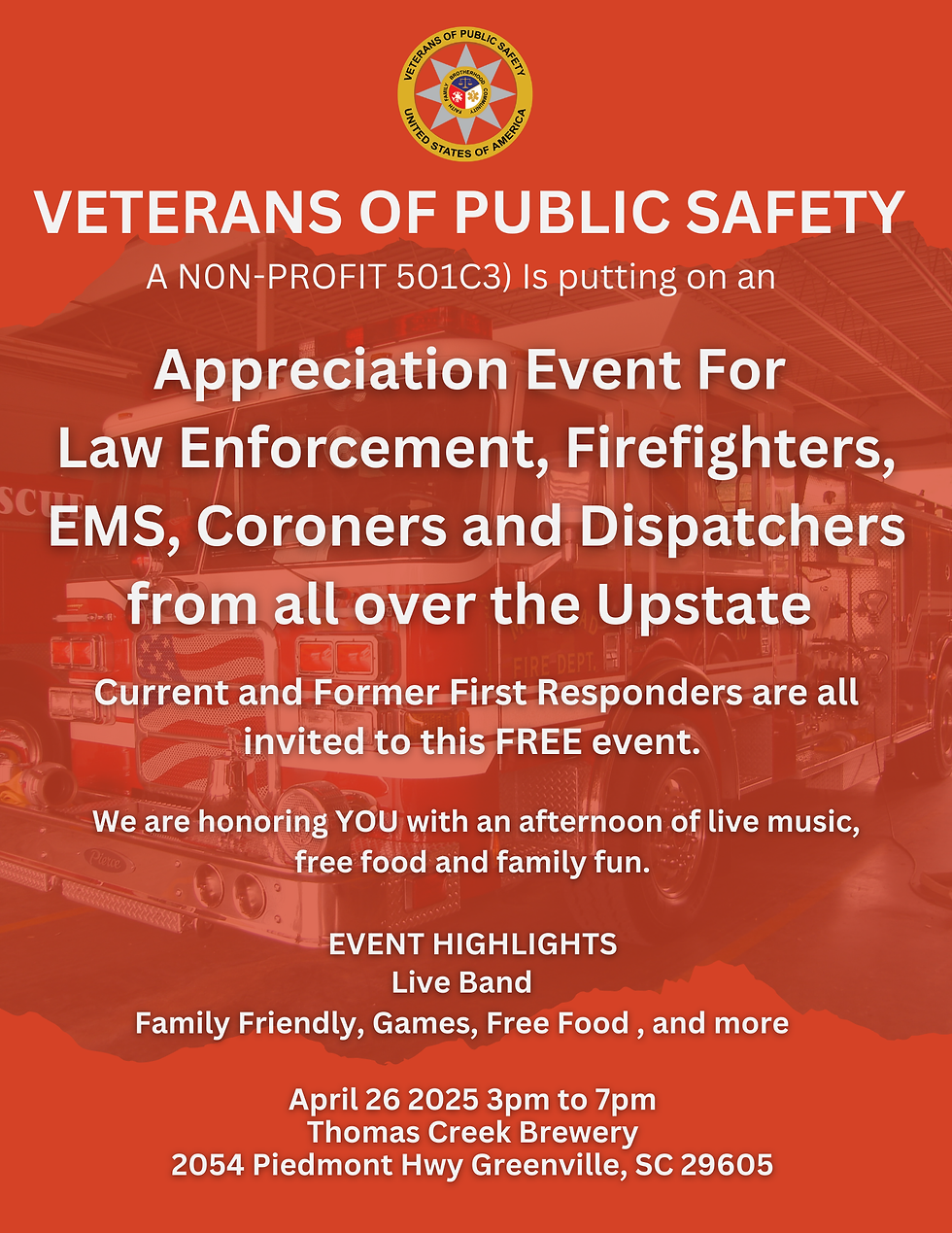 Appreciation Event For Law Enforcement, Firefighters, EMS, Coroners and Dispatchers from all over the Upstate